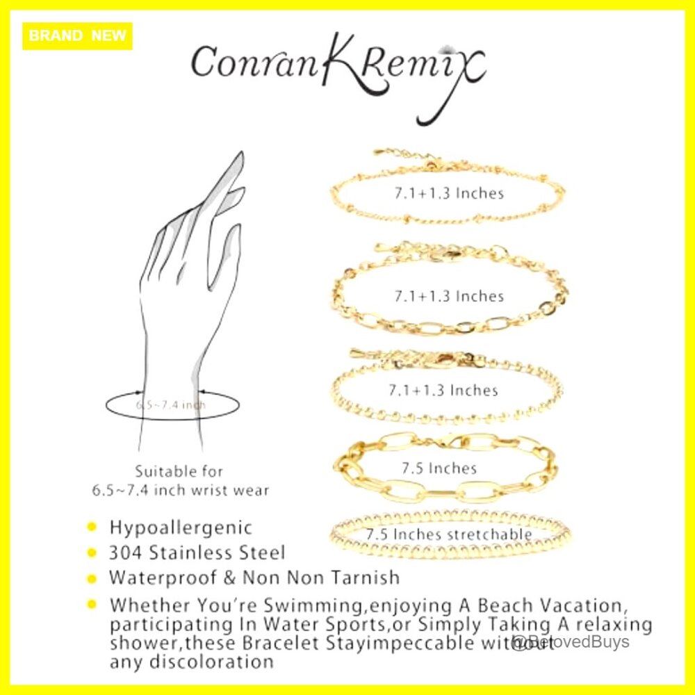 Waterproof Gold Plated Link Bracelet Set Hypoallergenic Stainless Steel - Picture 2 of 7